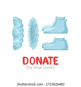 Ilustración vectorial de zapatos azules cubre donaciones aisladas. Use cubiertas para zapatos en el hospital. Donar desgaste protector contra la suciedad, las bacterias y el virus. Higiene pública, fundas para botas. Diseño de concepto plano