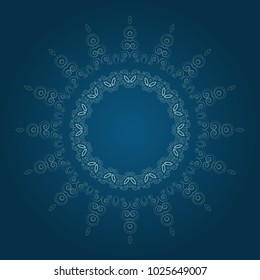 Vector illustration. Vector blue simple mandala optical illusion, psychedelic trippy abstract seamless pattern texture.