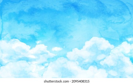 Vector illustration of blue sky and clouds (watercolor)