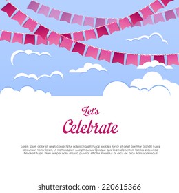 Vector illustration of Blue sky with colorful flags