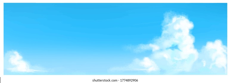 Vector illustration of blue sky in daytime. Hand painted watercolor background.