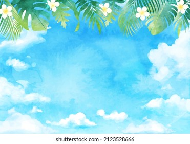 Vector illustration of blue sky and palm trees