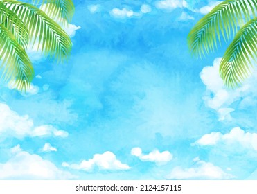 Vector illustration of blue sky and palm trees