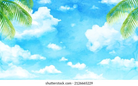 Ilustración vectorial del cielo azul y de las palmeras