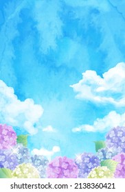 Vektorgrafik von blauem Himmel, Regenbogen und Hydrangea