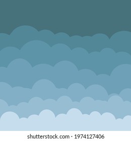 Vector illustration of blue sky and white clouds. Nature landscape in flat style. Cartoon cloud background for design web, print, poster, postcard.
