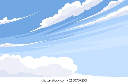 Vector illustration, blue sky with white clouds, as background or banner image, International Day of Clean Air for Blue Skies.