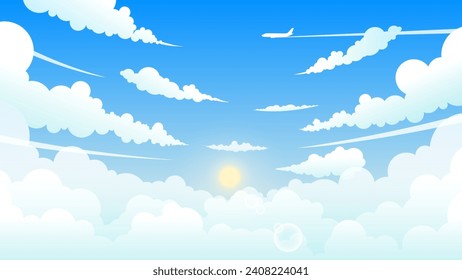 Vector illustration of blue sky with white clouds background	