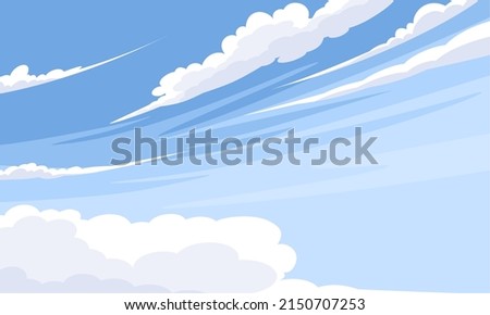 Vector illustration, blue sky with white clouds, as background or banner image, International Day of Clean Air for Blue Skies.