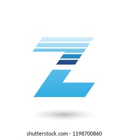 Vector Illustration of Blue Sliced Letter Z with Thick Horizontal Stripes isolated on a White Background