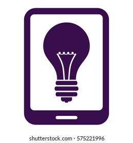 Ilustración vectorial del teléfono inteligente azul con icono de símbolo de bombilla
