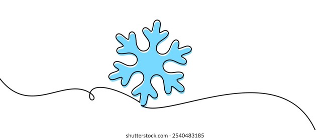 Una Ilustración vectorial de un copo de nieve azul con un acento de arte de línea negra que fluye, ideal para diseños invernales.