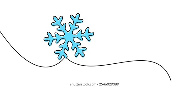 A vector illustration of a blue snowflake with a flowing curved line accent, ideal for winter and festive designs.