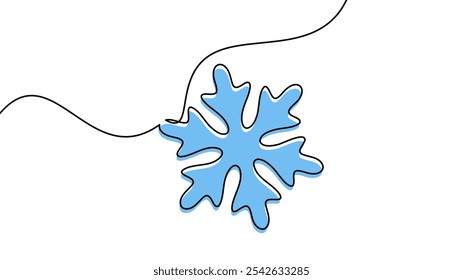Una Ilustración vectorial de un copo de nieve azul con un acento minimalista de línea negra, perfecto para diseños de temporada.