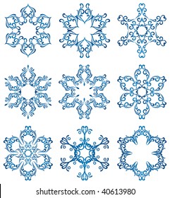 Ilustración del vector - conjunto de copos de nieve azules