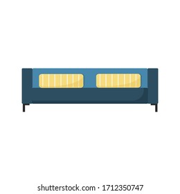 Vector illustration of a blue sofa with yellow pillows. Drawn in cartoon flat style. Isolated on a white background. To create a design, interior design concepts