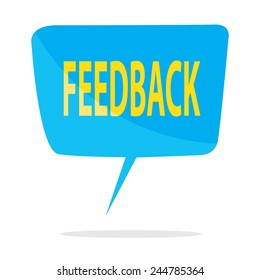 Vector illustration of blue speech balloon with Feedback writing isolated on white