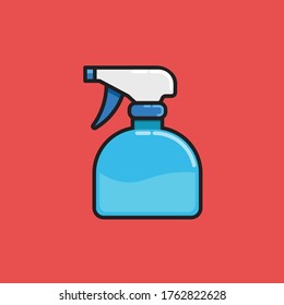 Ilustración vectorial de un frasco de spray azul medio lleno de líquido sobre un fondo plano