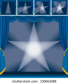 vector Illustration of a blue stage with star made of spotlights