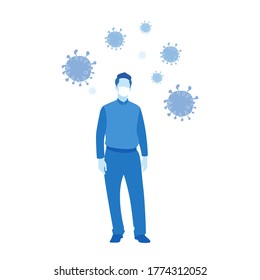 Vector illustration of a blue standing man wearing a mask.