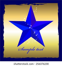 Vector illustration of Blue star on a gold with blue frame. Superstar.