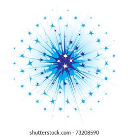 Vector illustration of blue stars explode on white background