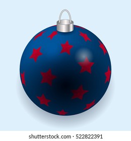 Vector illustration of blue stars with red Christmas ball reflecting light New Year lights