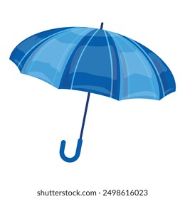 Vector illustration of a blue striped open umbrella isolated on a white background