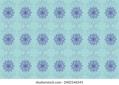 Vector illustration of blue sun-shaped floral motif pattern.