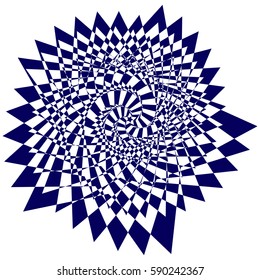 Vector illustration of blue sweeping pattern of the five-pointed star on a white background creates an optical illusion.