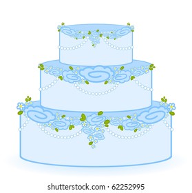 Vector Illustration of blue sweet wedding cake on white background