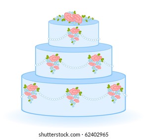Vector Illustration of blue sweet wedding cake on white background