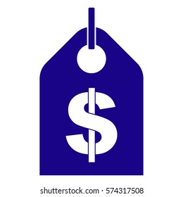 Ilustración vectorial de la etiqueta azul con signo de dólar en icono blanco