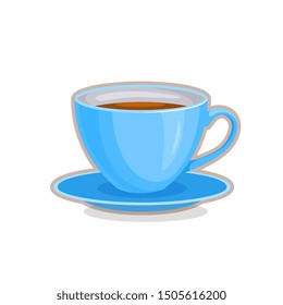 Vector illustration of blue teacup on white background 