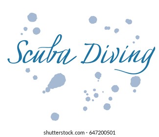 Vector illustration of a blue text 'Scuba Diving'