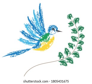 Vector illustration of Blue Tit bird with floral for logotype, t-shirt, banner, magazine, poster, decoration, postcard. Blue Tit bird brush drawing.  image. EPS 10.