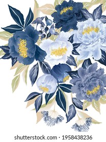 Vector illustration of blue tone floral bouquet in spring. Design for cards, party invitation, Print, Frame Clip Art and Business Advertisement and Promotion