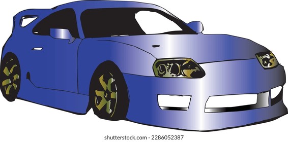  vector illustration of a blue Toyota Supra racing car with golden light. The design showcases the sleek and sporty look of the car, perfect for any automotive enthusiast