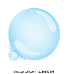 Vector illustration of blue transparent sponge or soap bubble. Large blue transparent ball fills the area, and small. Beautiful clear blue bubbles. for all types of work.