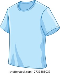 Ilustración vectorial de una camiseta azul mostrada en una perspectiva angulosa. Diseño plano limpio aislado sobre fondo blanco, adecuado para catálogos de moda, maquetas de ropa, imágenes de tiendas en línea y promoción de ropa casual