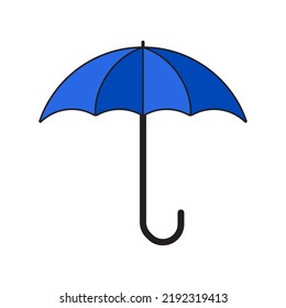 Ilustración vectorial del paraguas azul en diseño plano aislado sobre fondo blanco.