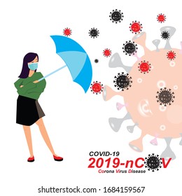 vector illustration of blue umbrella protecting people with a novel pneumonia coronavirus infection, covid-19