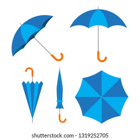 Vector illustration of blue umbrella vector set on white background