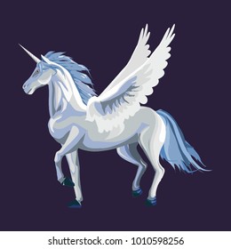vector illustration of a blue  unicorn with wings