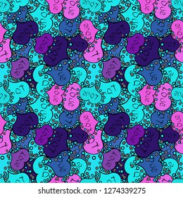 Vector illustration. Blue, violet and black. Texture background texture. Valentines day hearts.