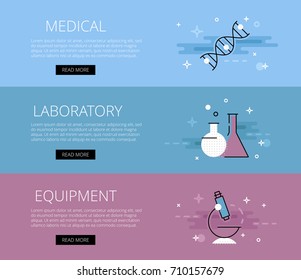 Vector illustration of blue and violet colored medical laboratory facilities web banner. 