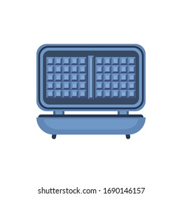 Vector illustration with blue waffle iron on white background for banner design. Isolated waffle maker. Modern flat illustration. Flat style vector. Graphic element. Template for concept design