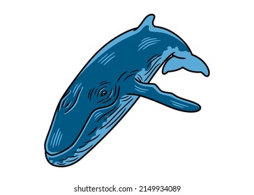 Vector Illustration Of A Blue Wale, Isolated On A White Background.