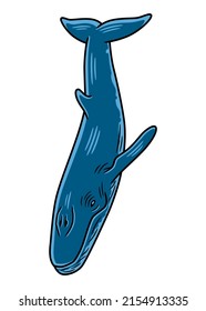 Vector Illustration Of A Blue Wale, Isolated On A White Background.