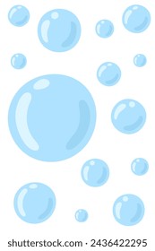 Vector illustration of blue water bubbles isolated on white background.